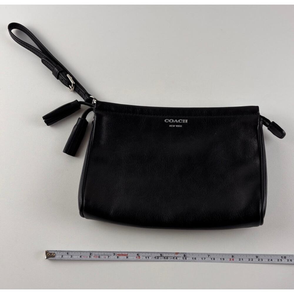 Coach Black Leather Wristlet Clutch Small Purse Tassel Zip 8" x 5.5" - Picture 2 of 9